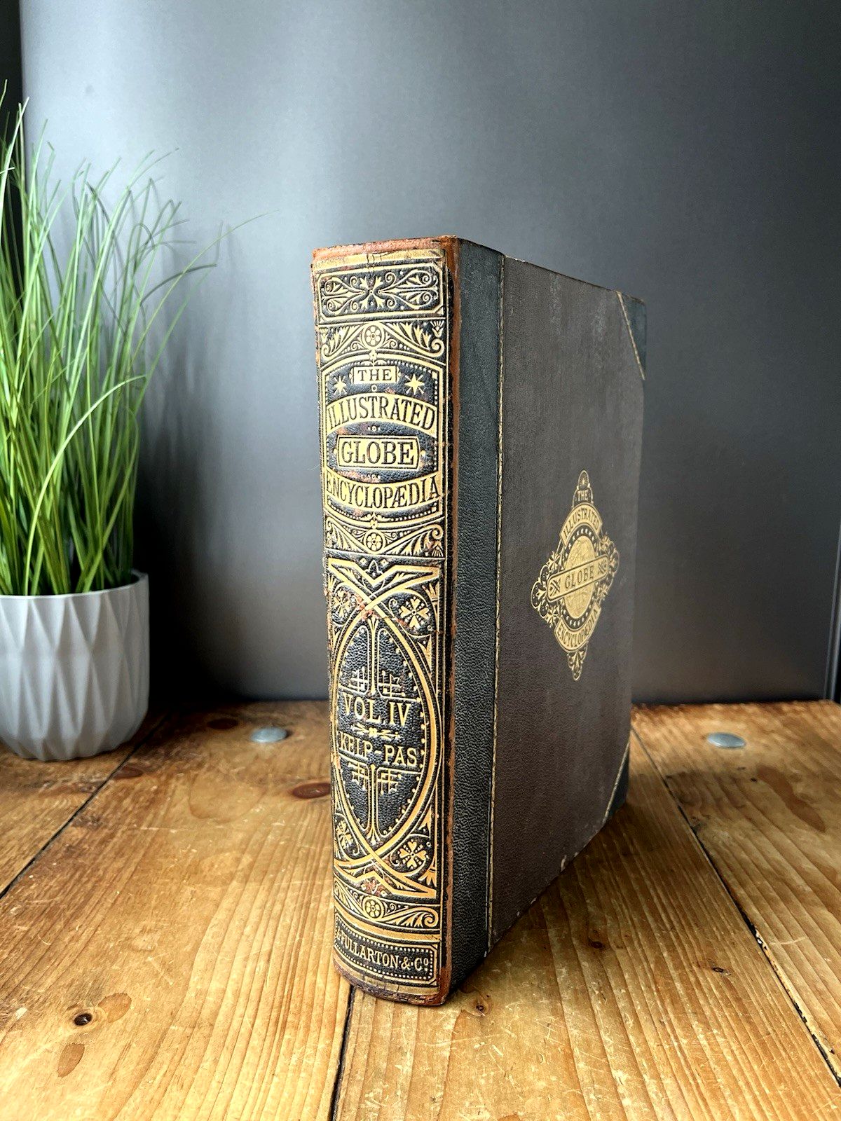 Antique Victorian Decorative Book 1881 Gilt Leather Globe Encyclopaedia Vol IV 4