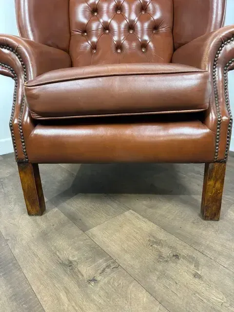 Tan Leather Chesterfield Style Wingback Armchair photo furniture
