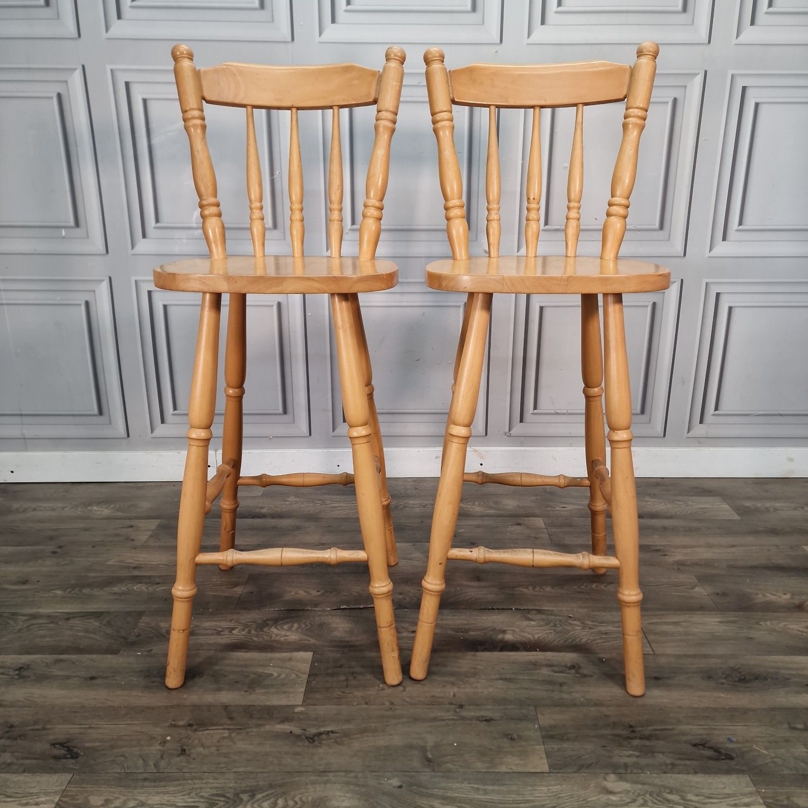 Vintage Breakfast Bar Stools Solid Wood Kitchen Tall Chairs Seats Early Settler photo Furniture