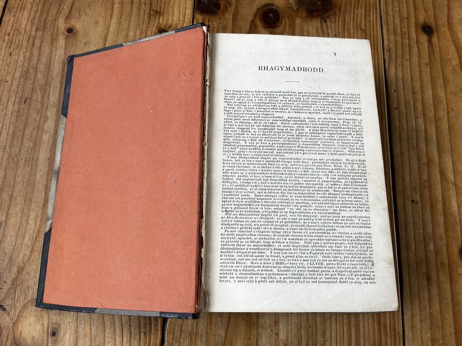 Antique C1860 90 Decorative Welsh Chapel Religious Book Esboniad Leather & Cloth photo vintage