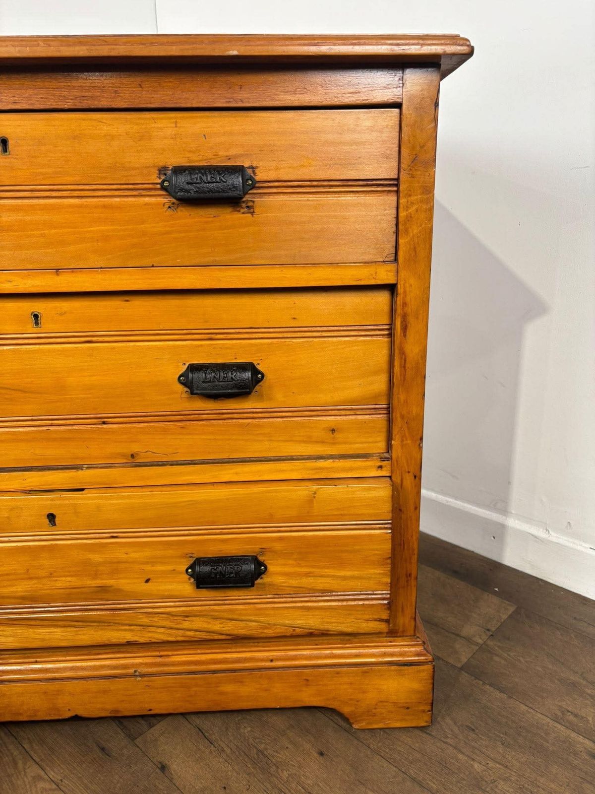 photo for sale Edwardian Satin Walnut Three Drawer Bedroom Chest