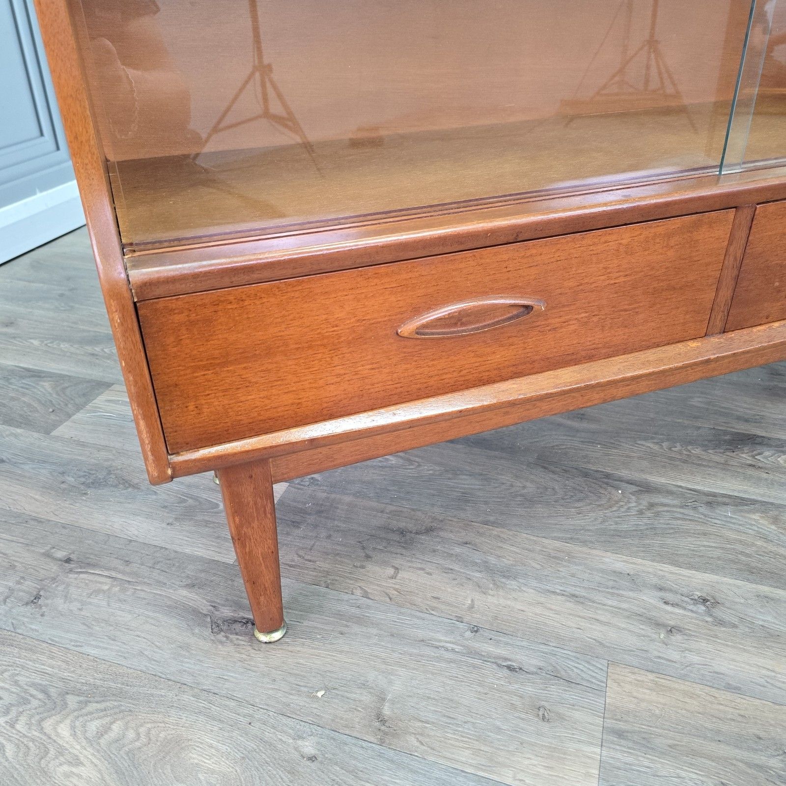 Vintage Jentique Display Cabinet Teak Glass Mid Century Bookcase Sideboard Shelf photo vinterior