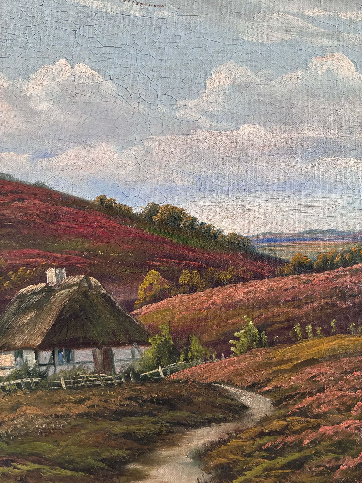 Antique Original Landscape Oil Painting, Signed Countryside Art photo for sale