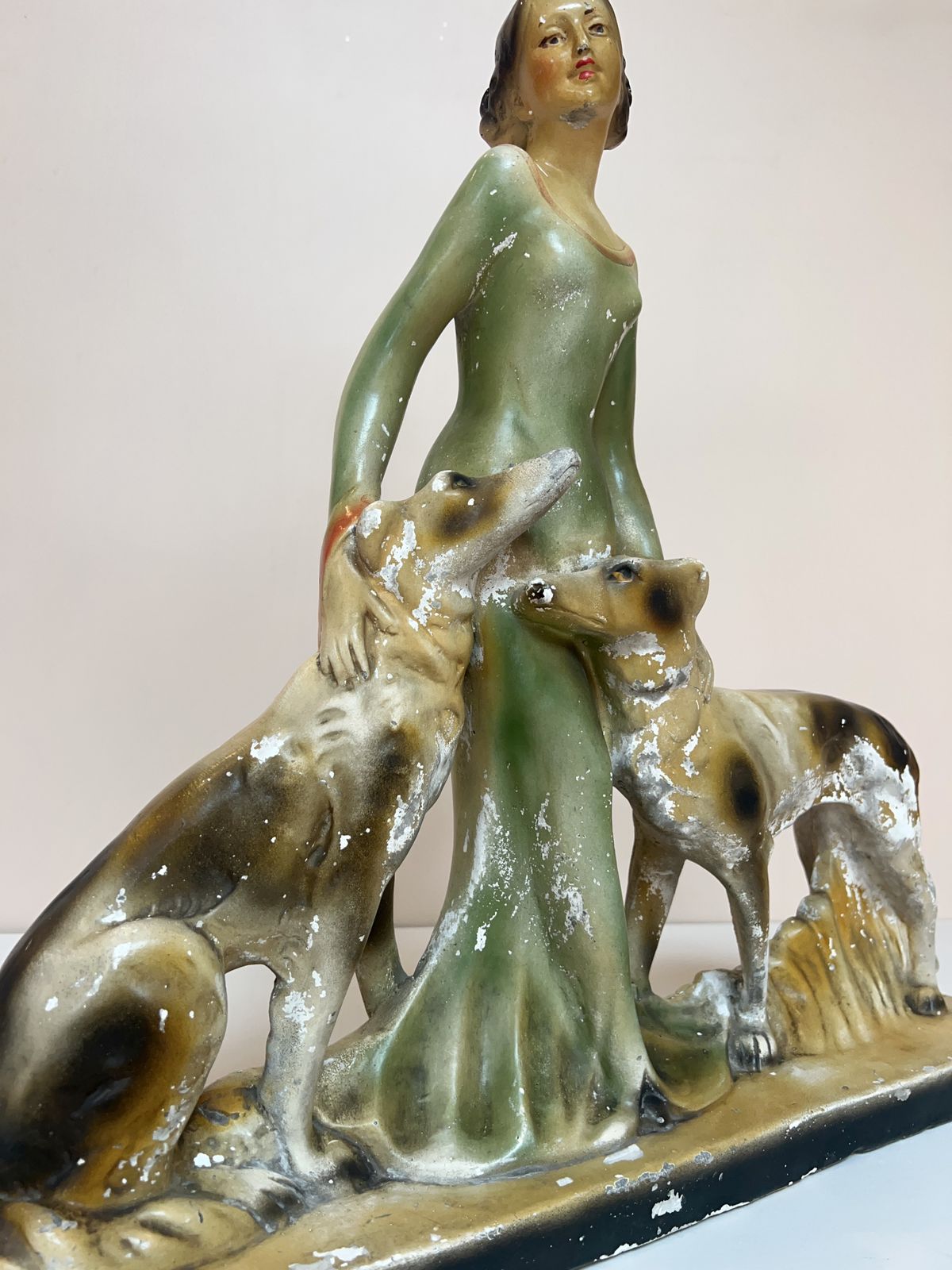 Very Large Art Deco Lady With Greyhounds Sculpture photo furniture