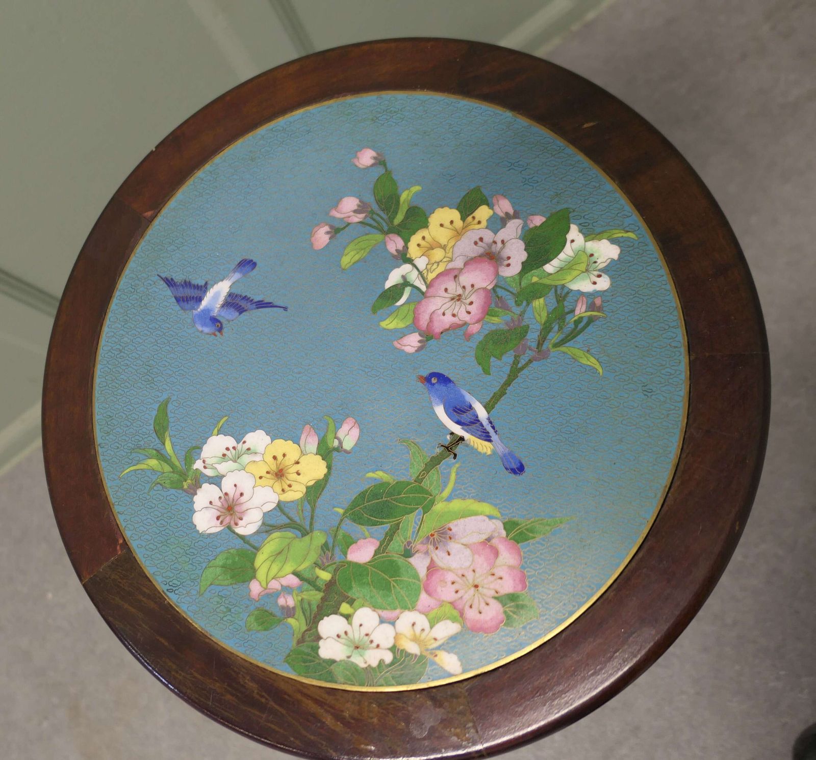 Ornate Chinoiserie Cloisonné Wine Table, Birds And Flowers photo for sale