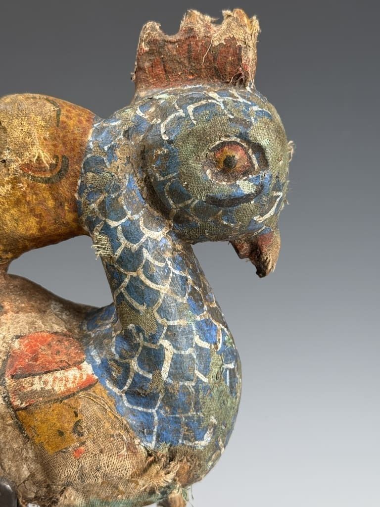 19th Century Chinese Mythical Animal Carving – Rooster Horse With Dragon Tail photo vinterior
