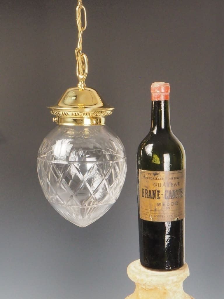 Magnificent Antique Pendant Light With Large Cut Glass Shade photo for sale