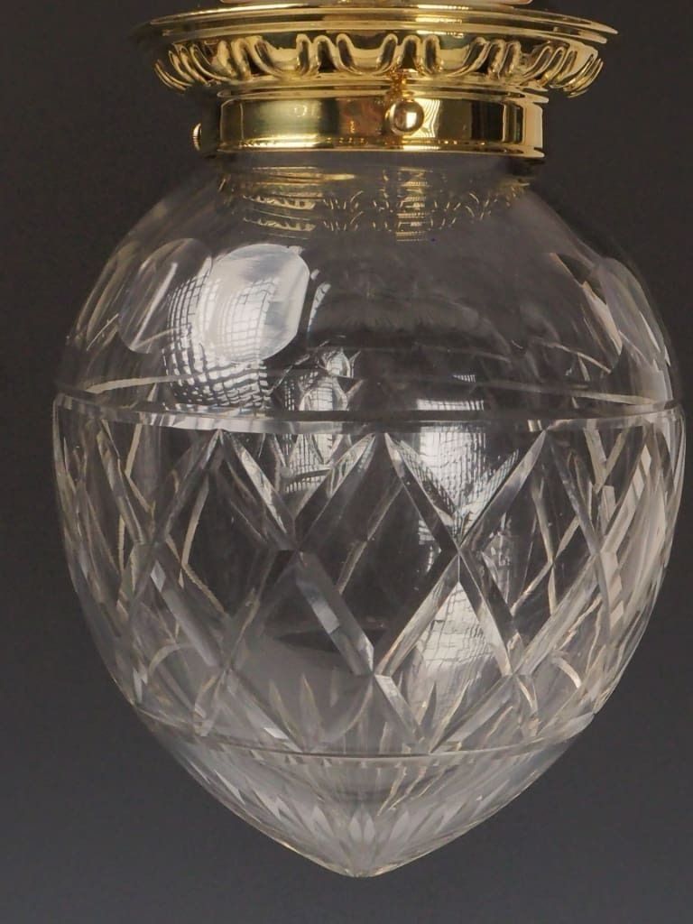 Magnificent Antique Pendant Light With Large Cut Glass Shade photo Lighting