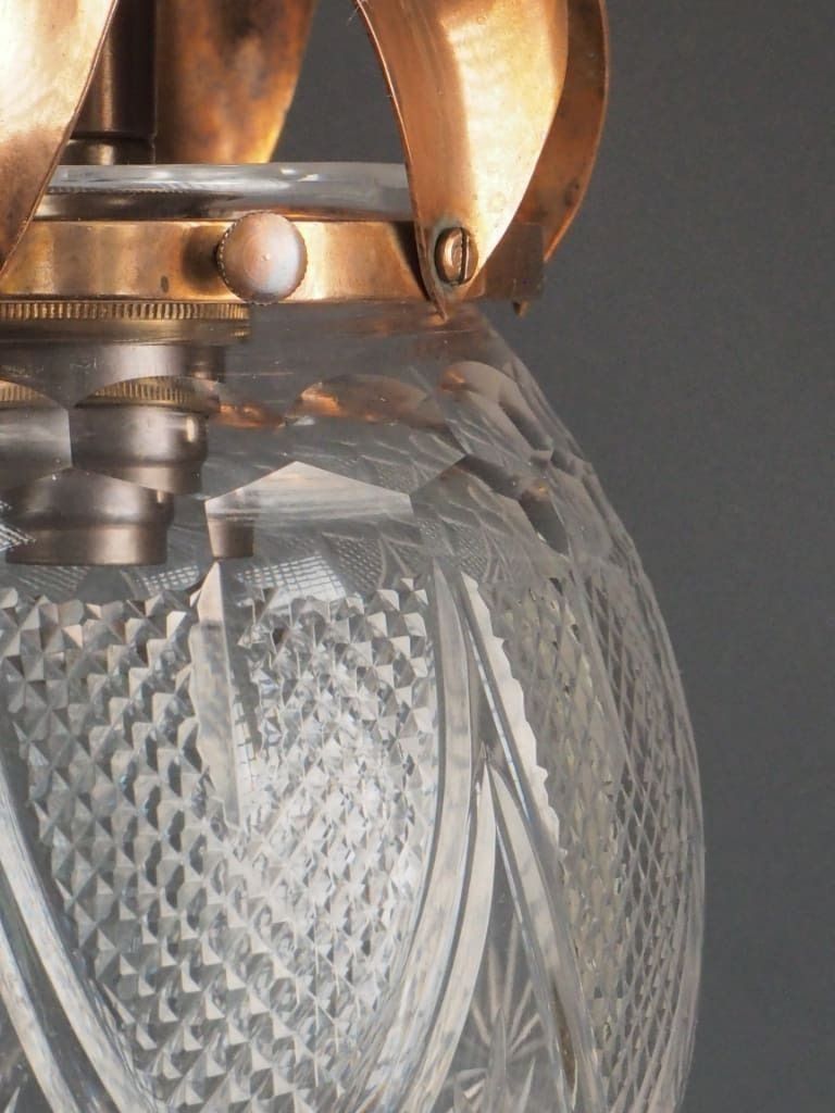 Antique Pendant Light With Cut Glass Crystal Globe & Copper Leaf Gallery photo buy