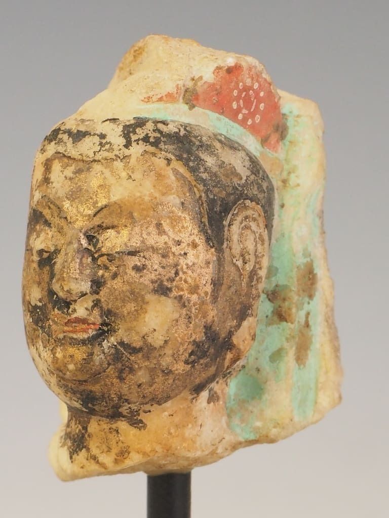 Antique Fragment Of A Polychrome Painted Chinese Buddha Head photo furniture