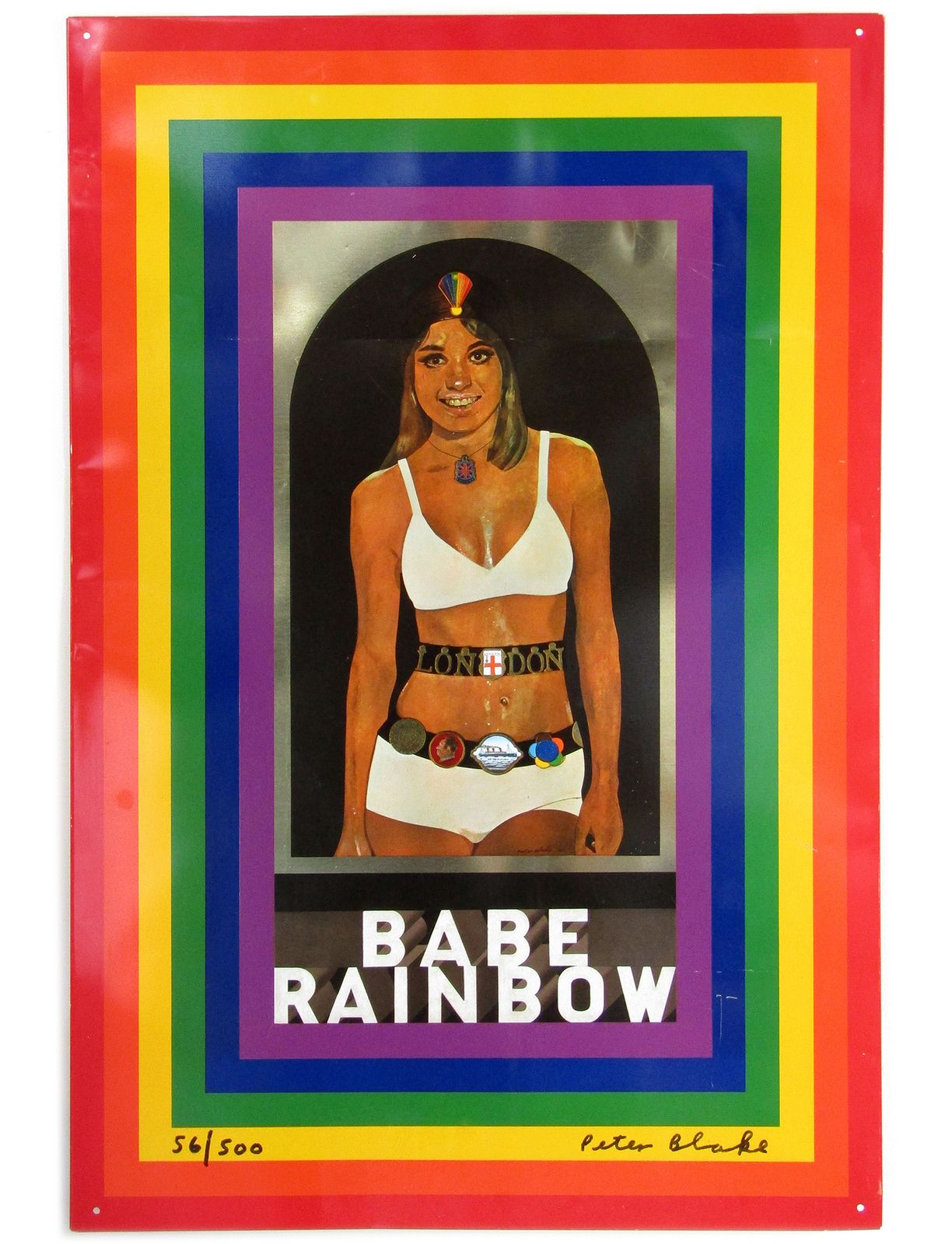 Rare Hand Signed 1968 Pop Art Screen Print On Tin Babe Rainbow By Peter Blake Ra