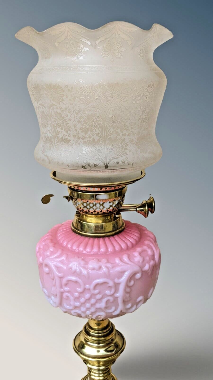 Victorian Pink Glass Oil Lamp, 1800s photo 395.0