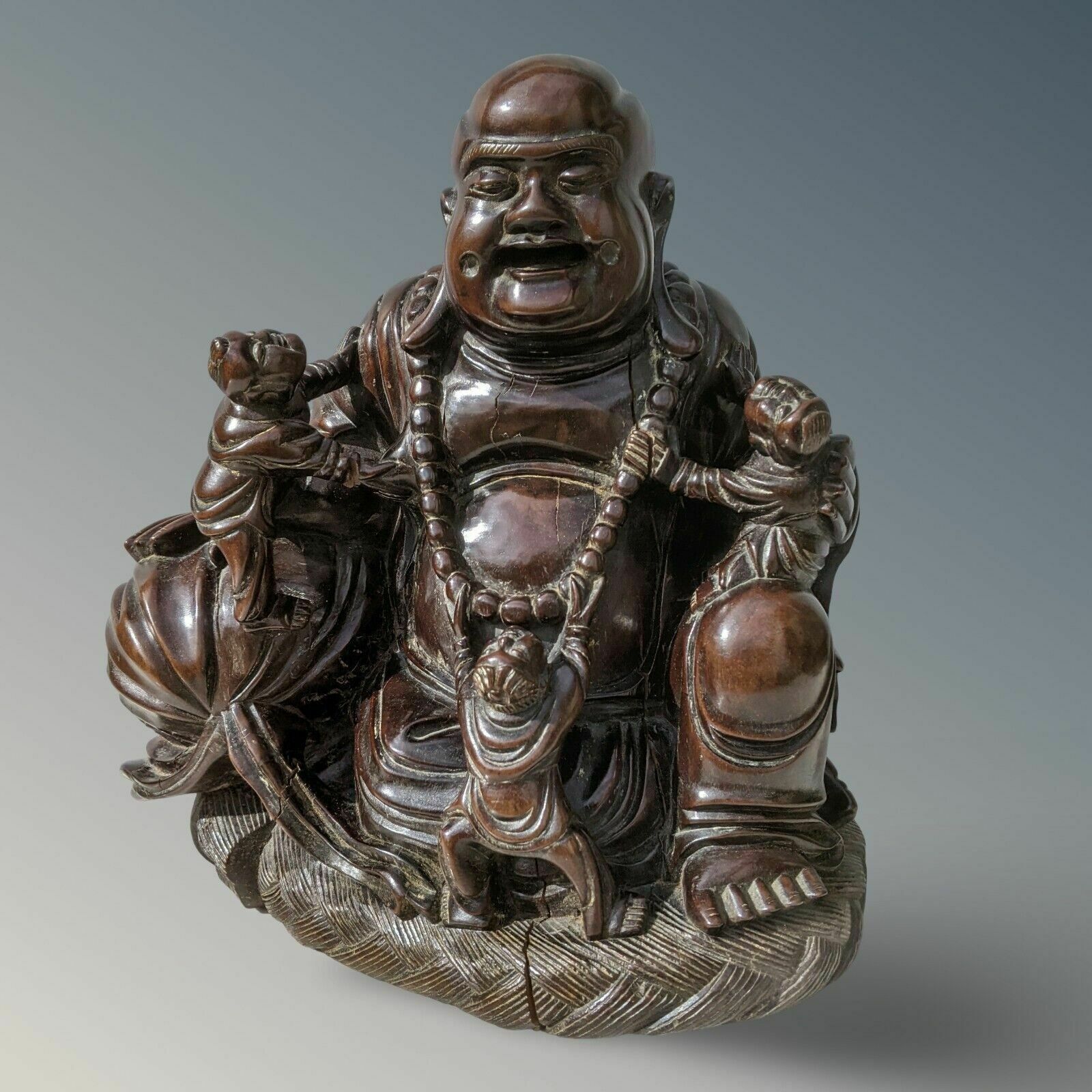 865.0 Large Antique Chinese Carved Hardwood Buddha photo
