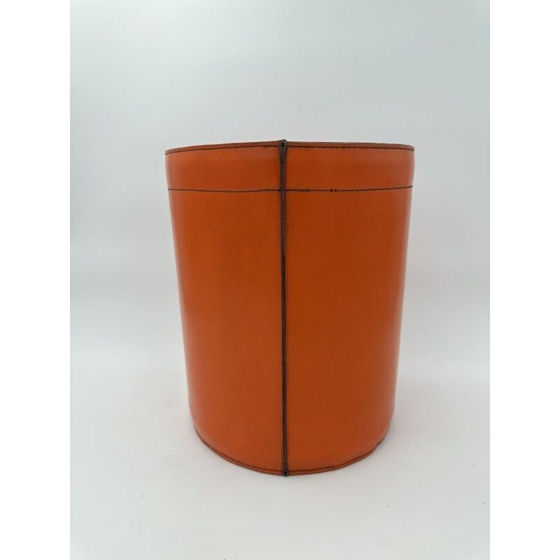 Orange Leather Wastepaper Basket In The Style Of Hermès, 1970s 1980s photo 750.0