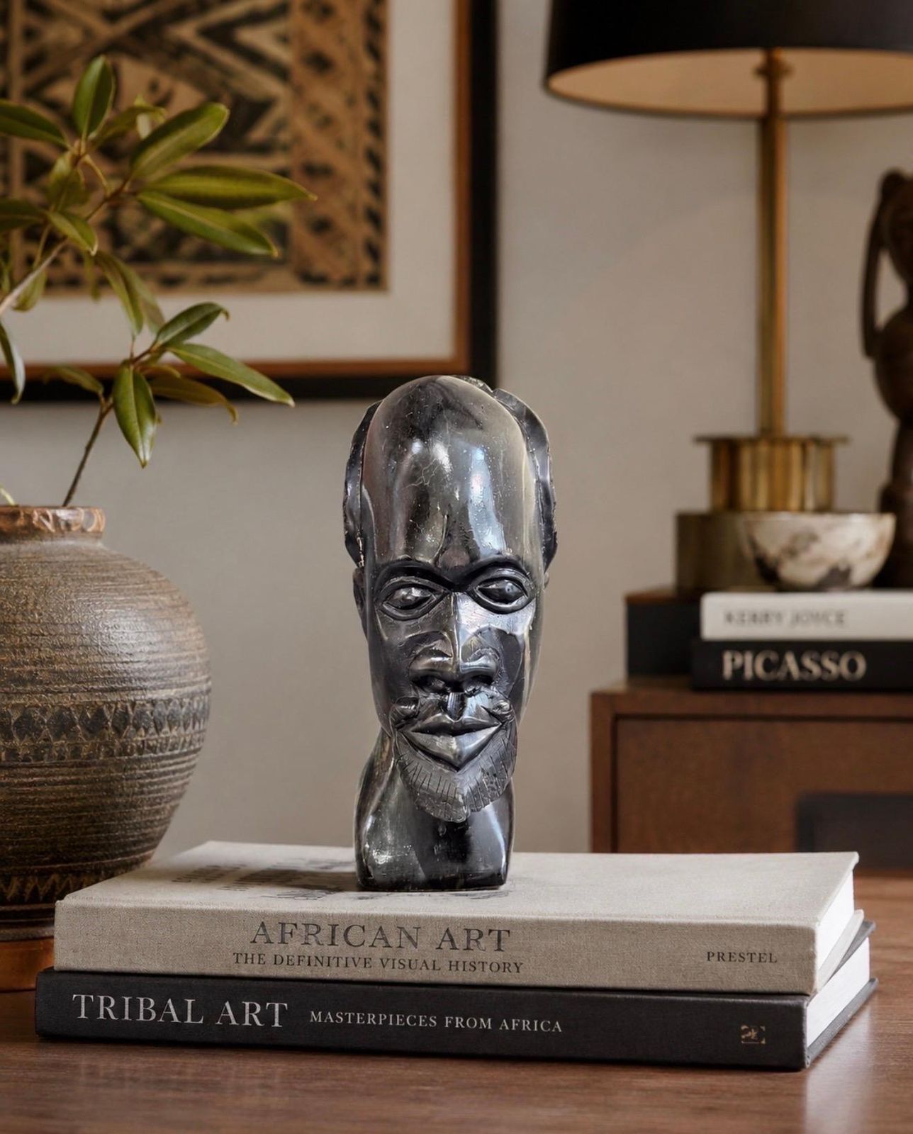 Hand Carved African Soapstone Bust Sculpture, Decorative Object Home Decor photo Art