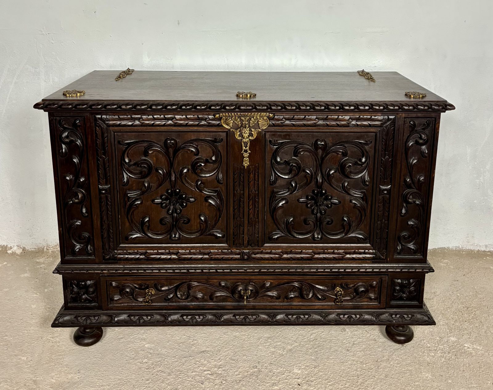 Spanish Carved Blanket Chest, Renaissance Revival Style photo for sale