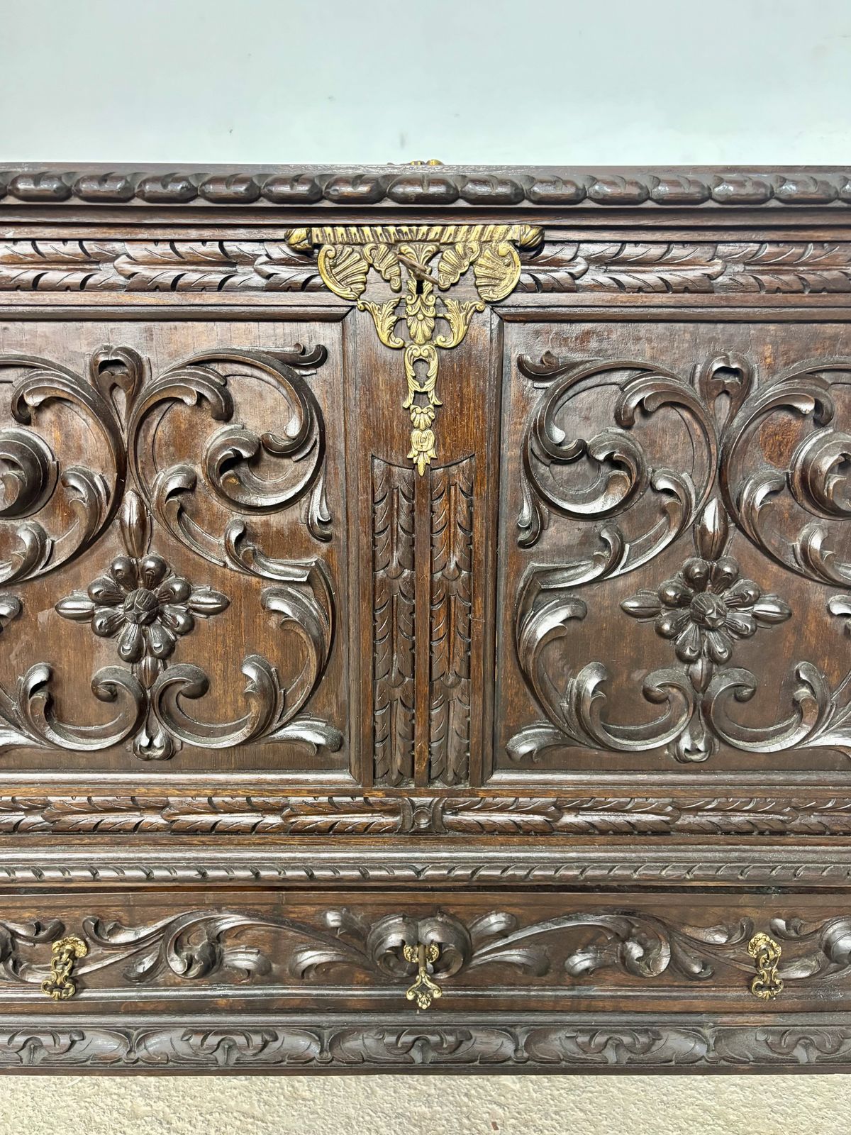 photo buy Spanish Carved Blanket Chest, Renaissance Revival Style