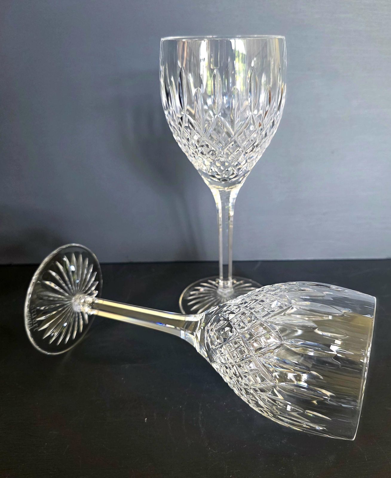 2 Vintage Stuart Crystal Shaftesbury Wine Glasses, 1980s photo furniture