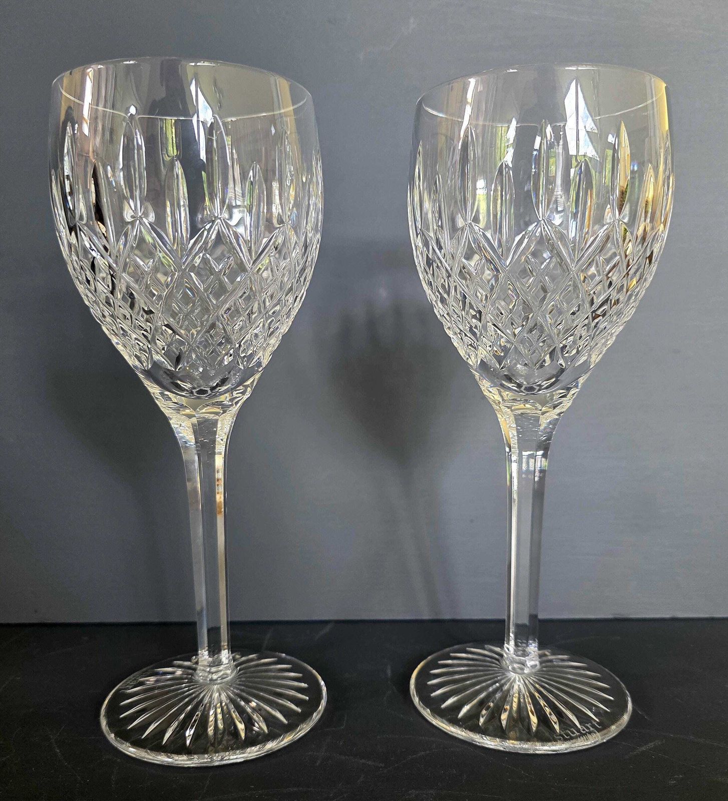 2 Vintage Stuart Crystal Shaftesbury Wine Glasses, 1980s photo for sale