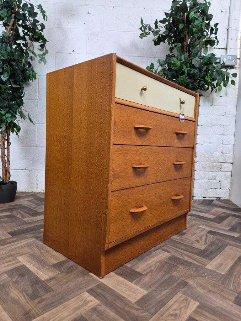 Vintage Mid Century G Plan Brandon Oak & White Chest Of 4 Drawers photo vinterior
