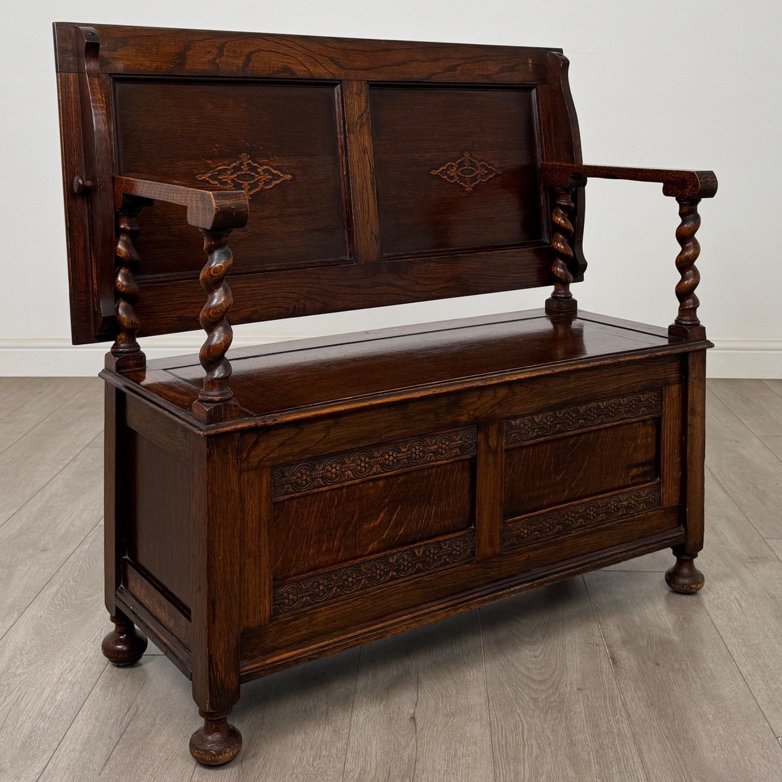 photo furniture Antique 20th Century Edwardian Monks Bench In Oak ( Af 5852 )