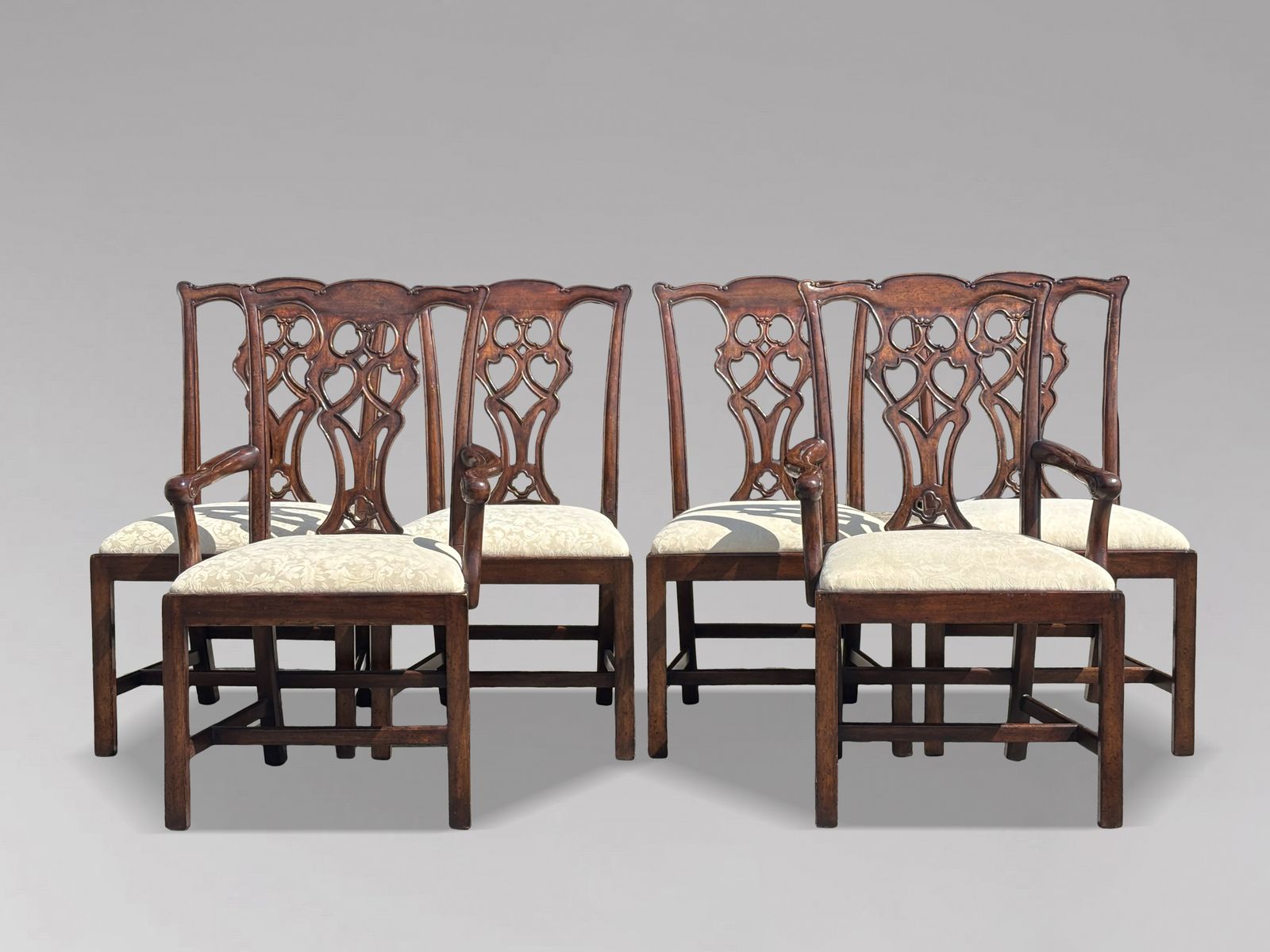 3300.0 Set Of 6 (4+2) Edwardian Period Chippendale Mahogany Dining Chairs photo