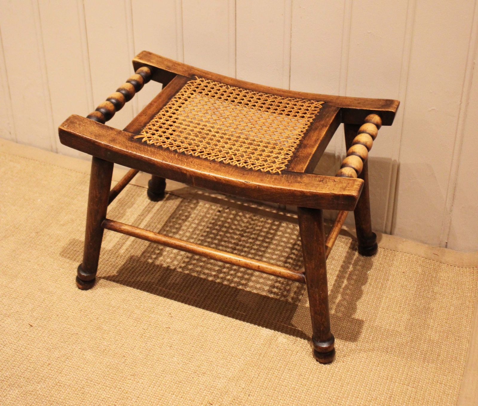 Turned Beech Cane Seat Stool, 1920s photo for sale