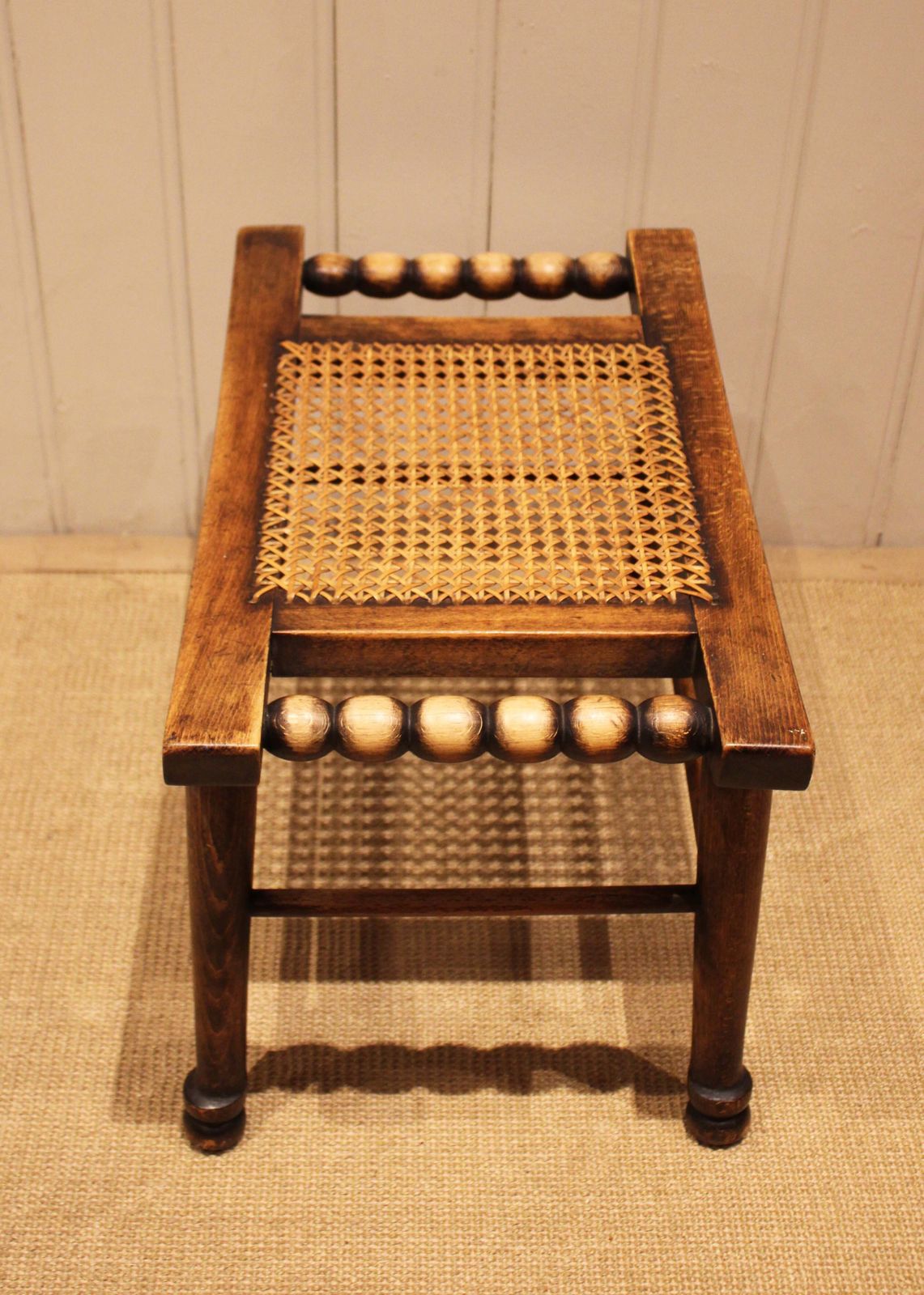 Turned Beech Cane Seat Stool, 1920s photo 285.0