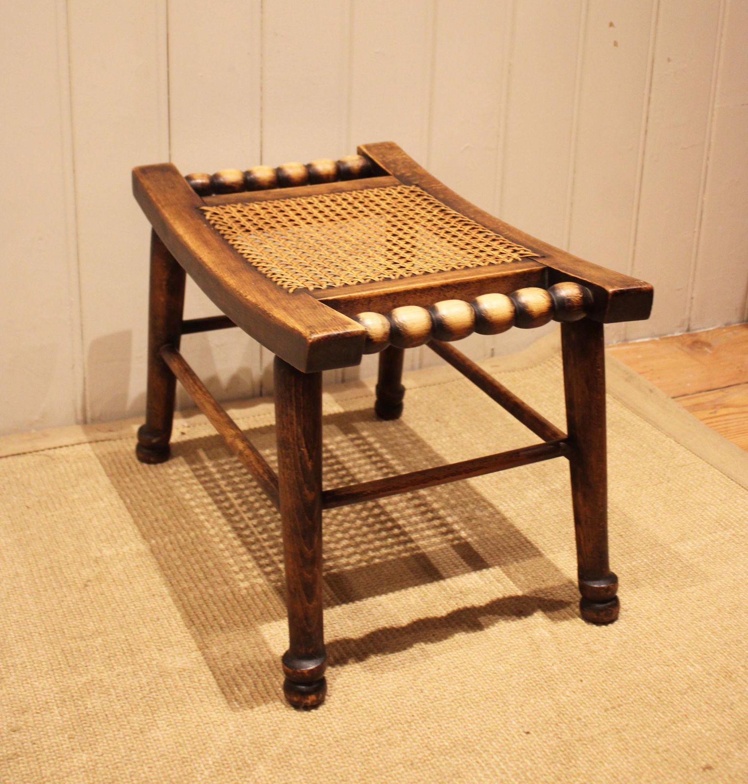 Turned Beech Cane Seat Stool, 1920s photo vinterior