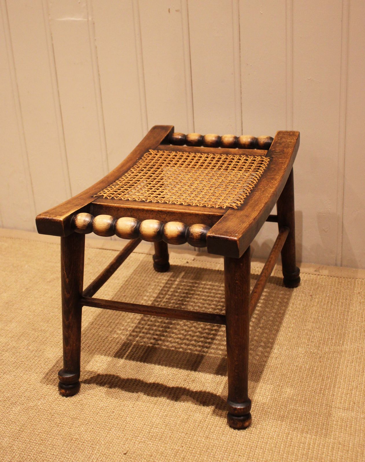 Turned Beech Cane Seat Stool, 1920s photo buy