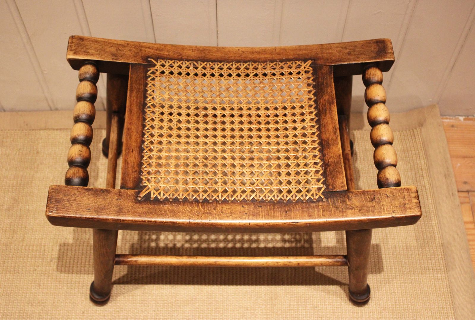 Turned Beech Cane Seat Stool, 1920s photo vintage