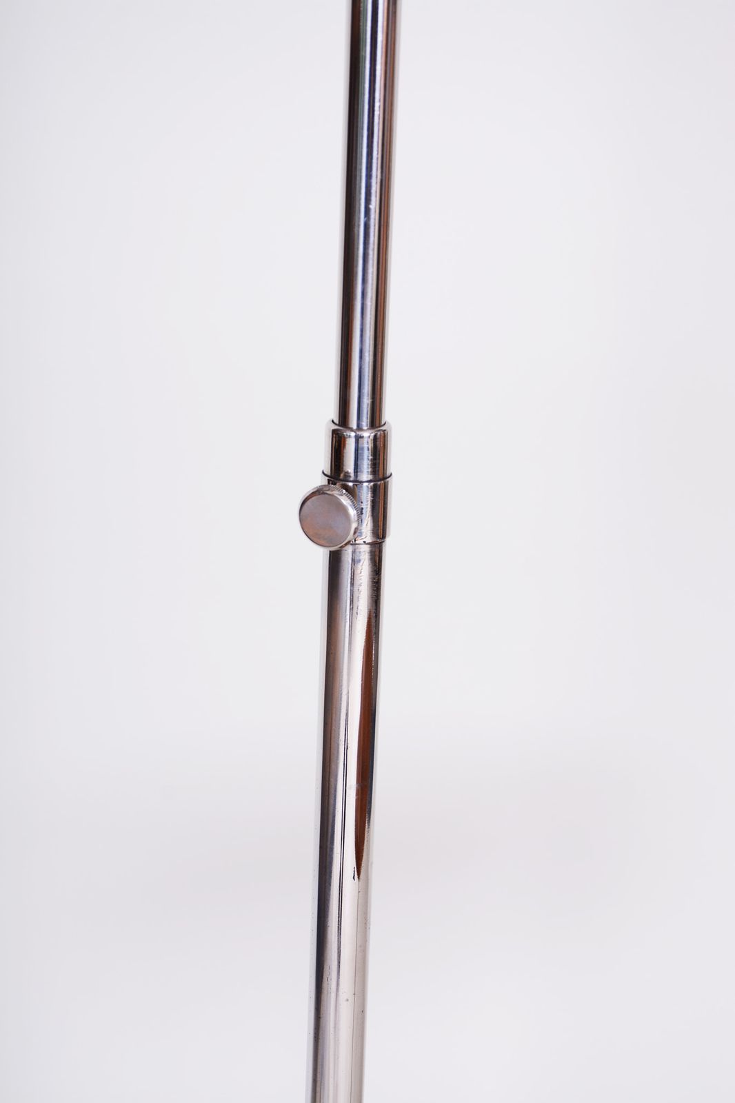 photo for sale Restored Bauhaus Floor Lamp, By R. Slezak, Walnut, Chrome, Glass, Czech, 1930s