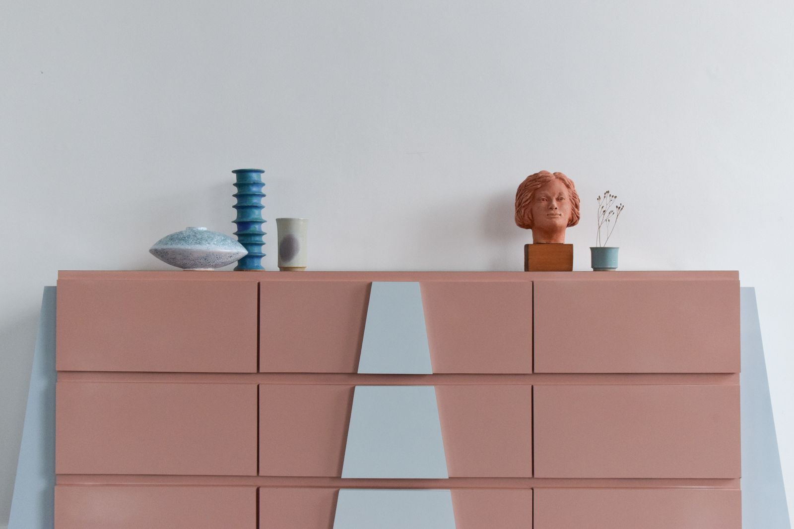 Vintage 1980s Pink And Blue Laminate Chest Of Drawers photo furniture