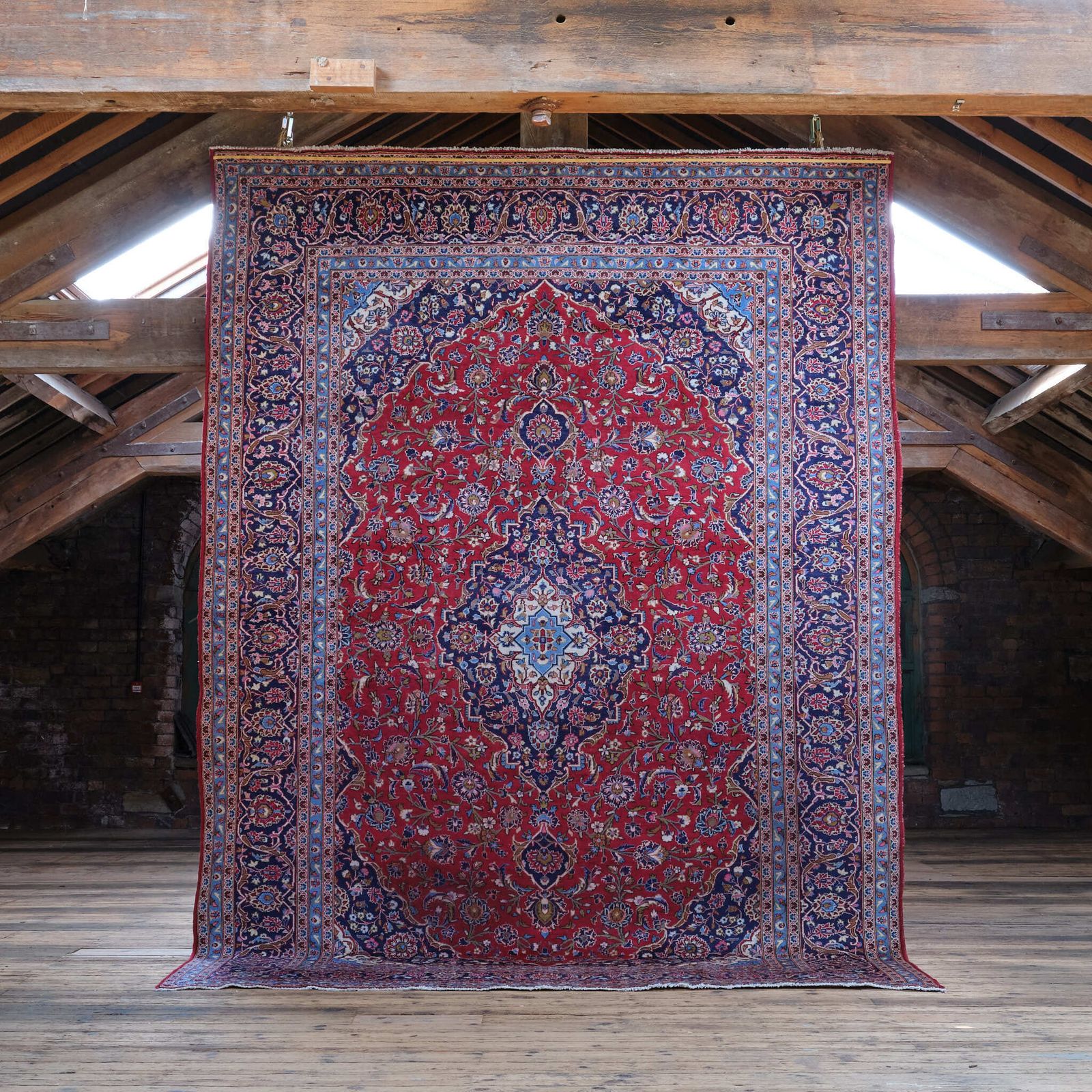 Large Hand Knotted Kashan Area Rug photo furniture
