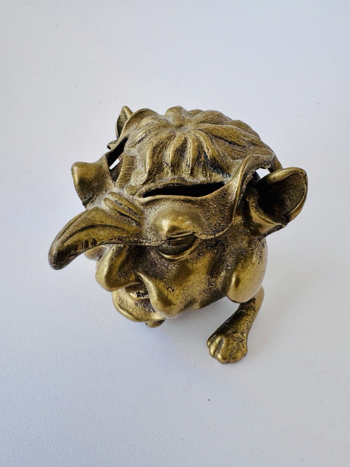 Antique Inkwell 1880 1900 Brass Grotesque Devil Imp Ink Dip Stand Gothic photo 90.0
