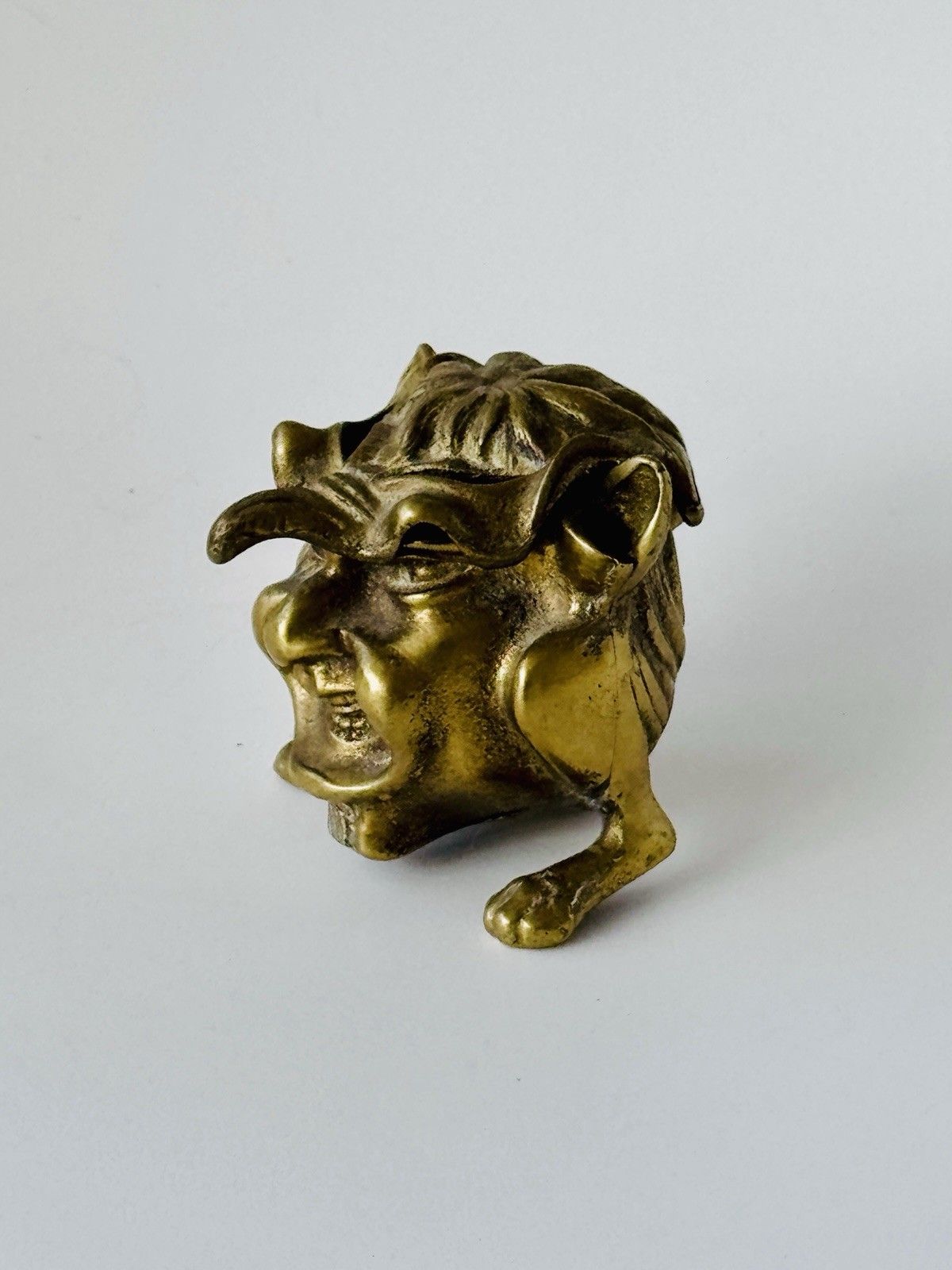 Home Decor Antique Inkwell 1880 1900 Brass Grotesque Devil Imp Ink Dip Stand Gothic photo