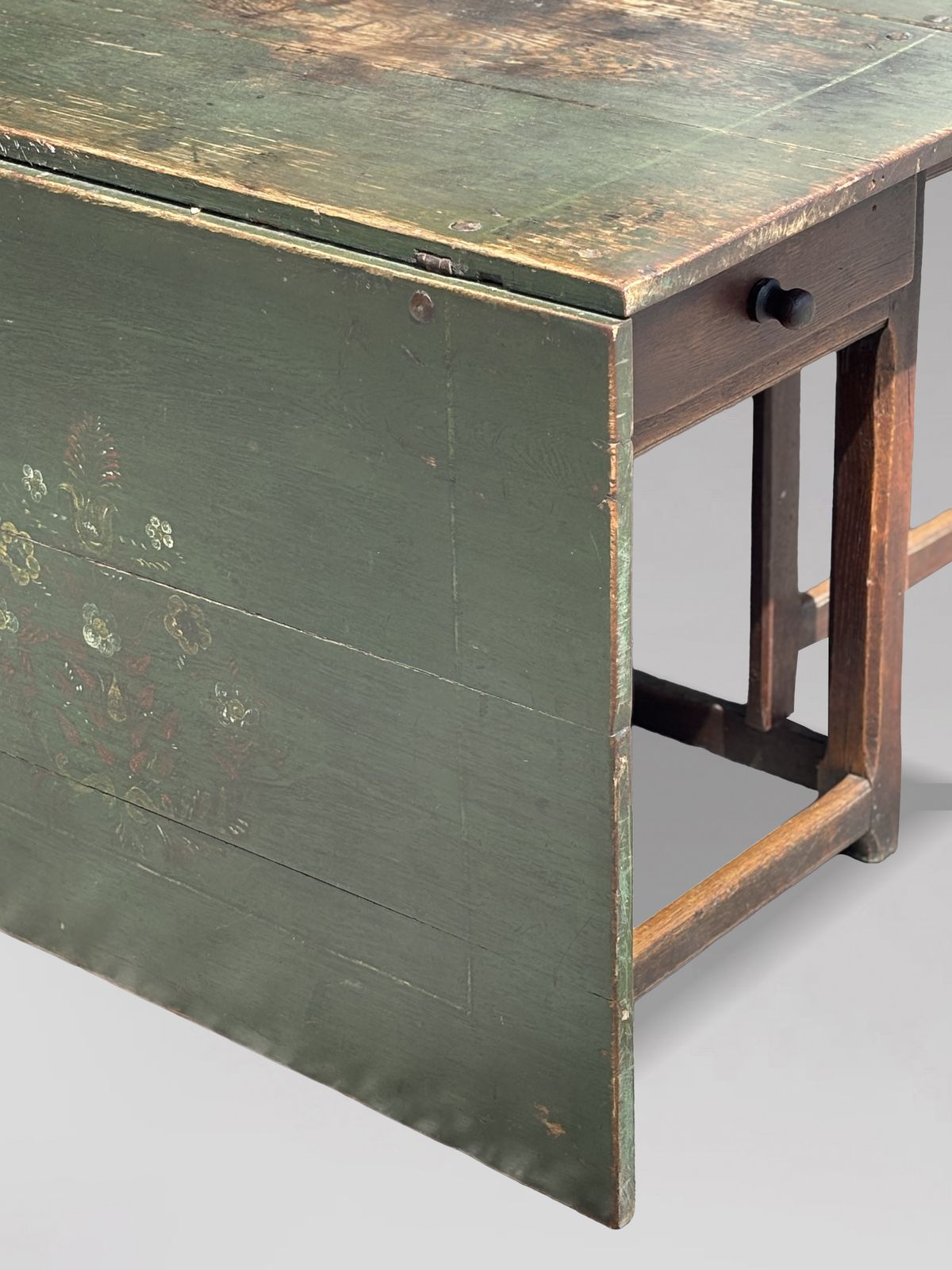 Furniture Early 19th Century Swedish Green Painted Top Drop Leaf Dining Table photo