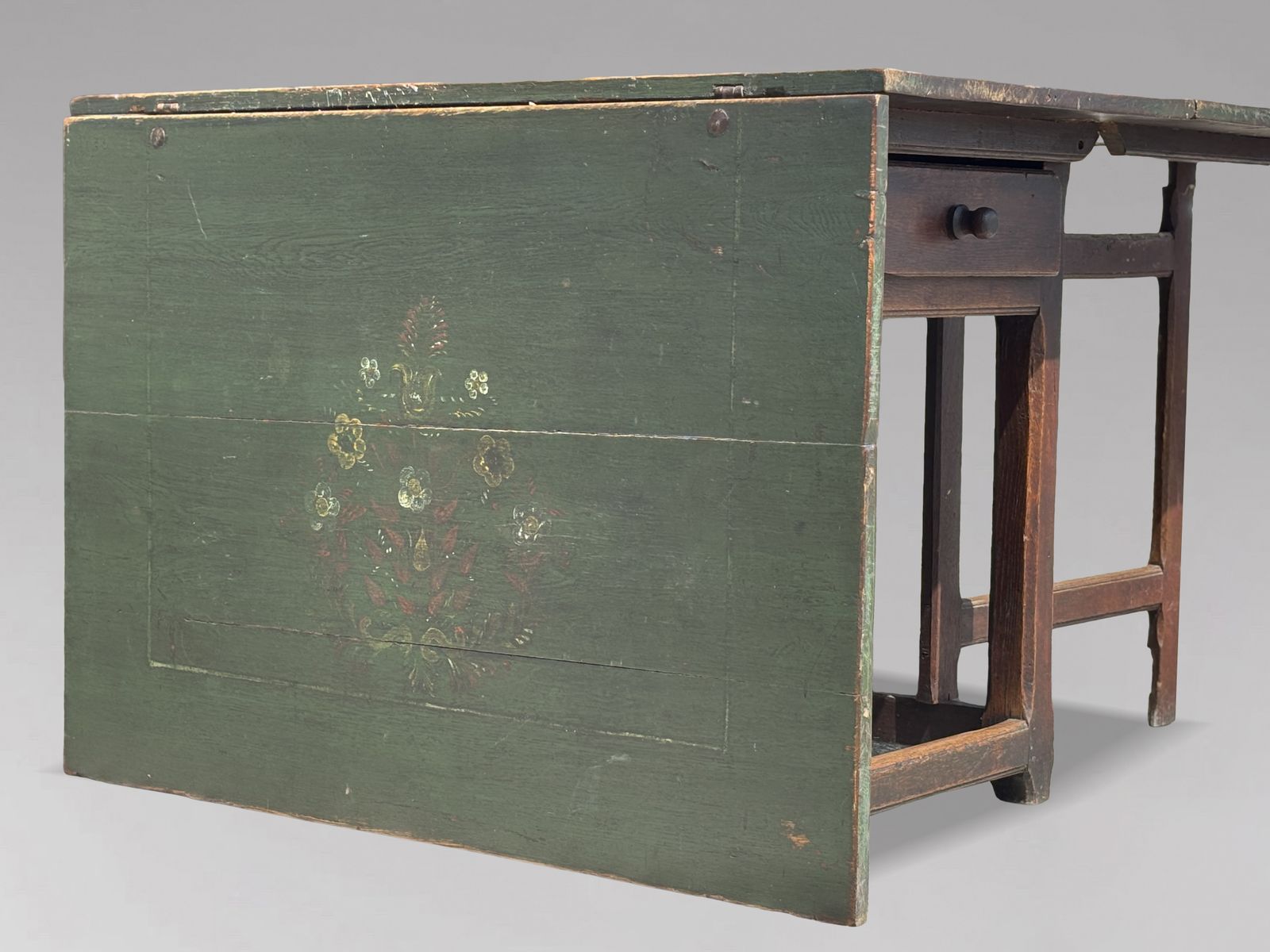 3480.0 Early 19th Century Swedish Green Painted Top Drop Leaf Dining Table photo
