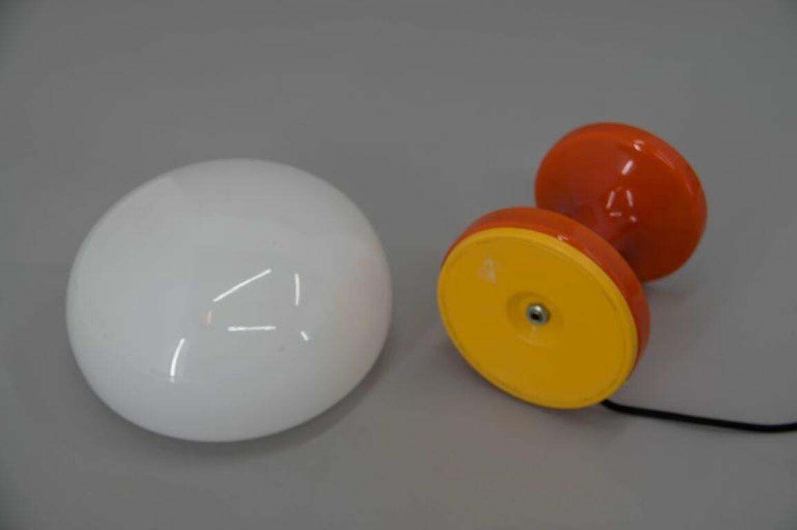 Space Age Orange And White Glass Mushroom Table Lamp By Valašské Meziříčí, 1970s photo furniture
