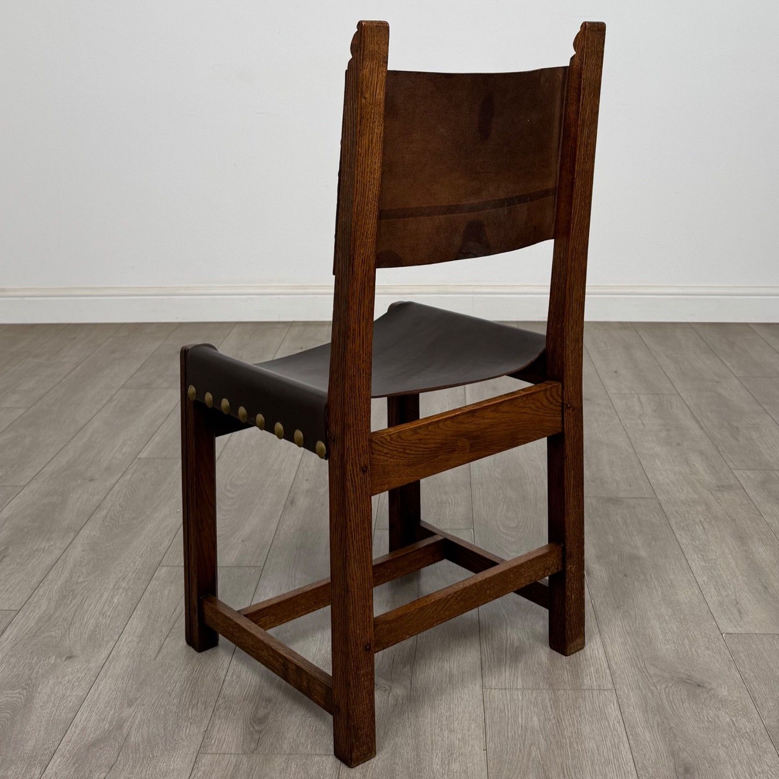 Antique 20th Century Set Of 6 Leather Dining Chairs In Oak ( Af 5859 ) photo for sale