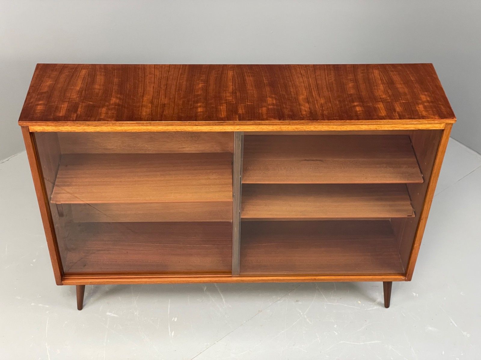 Vintage 1960s Glazed Bookcase Walnut Mid Century Retro Adjustable Eb12220 photo furniture