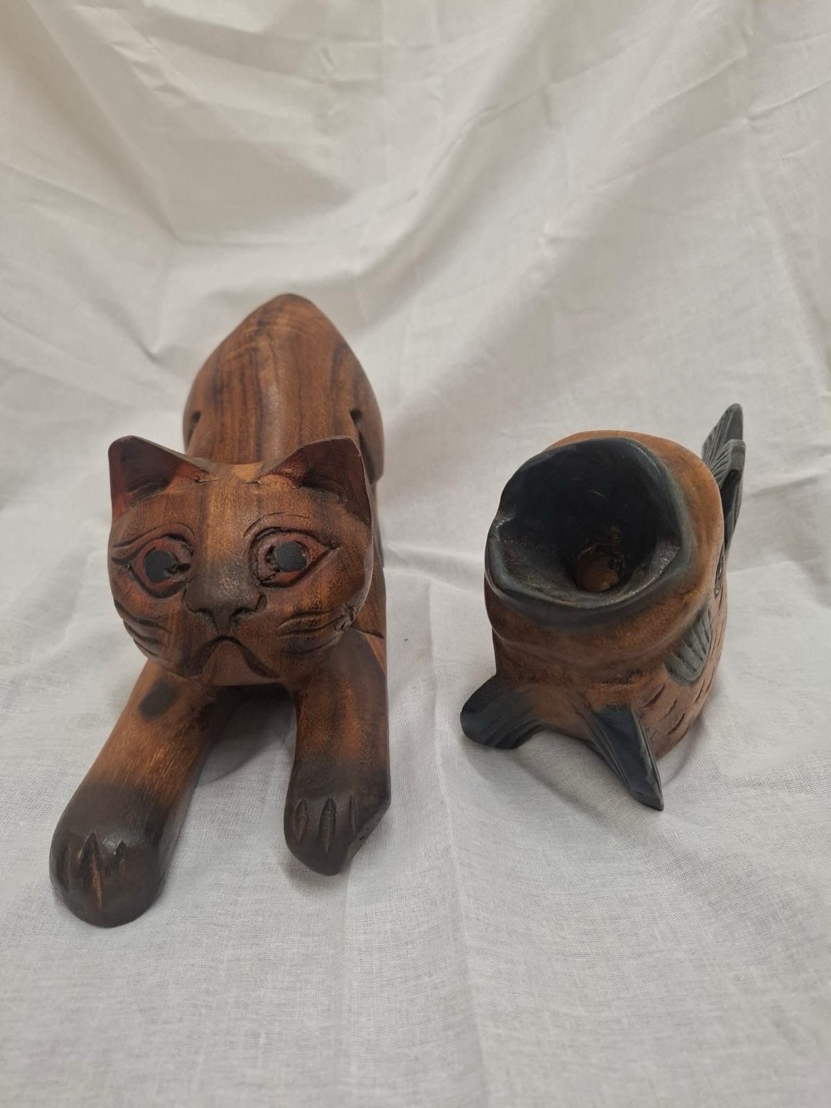 Vintage Wooden Cat And Fish photo for sale