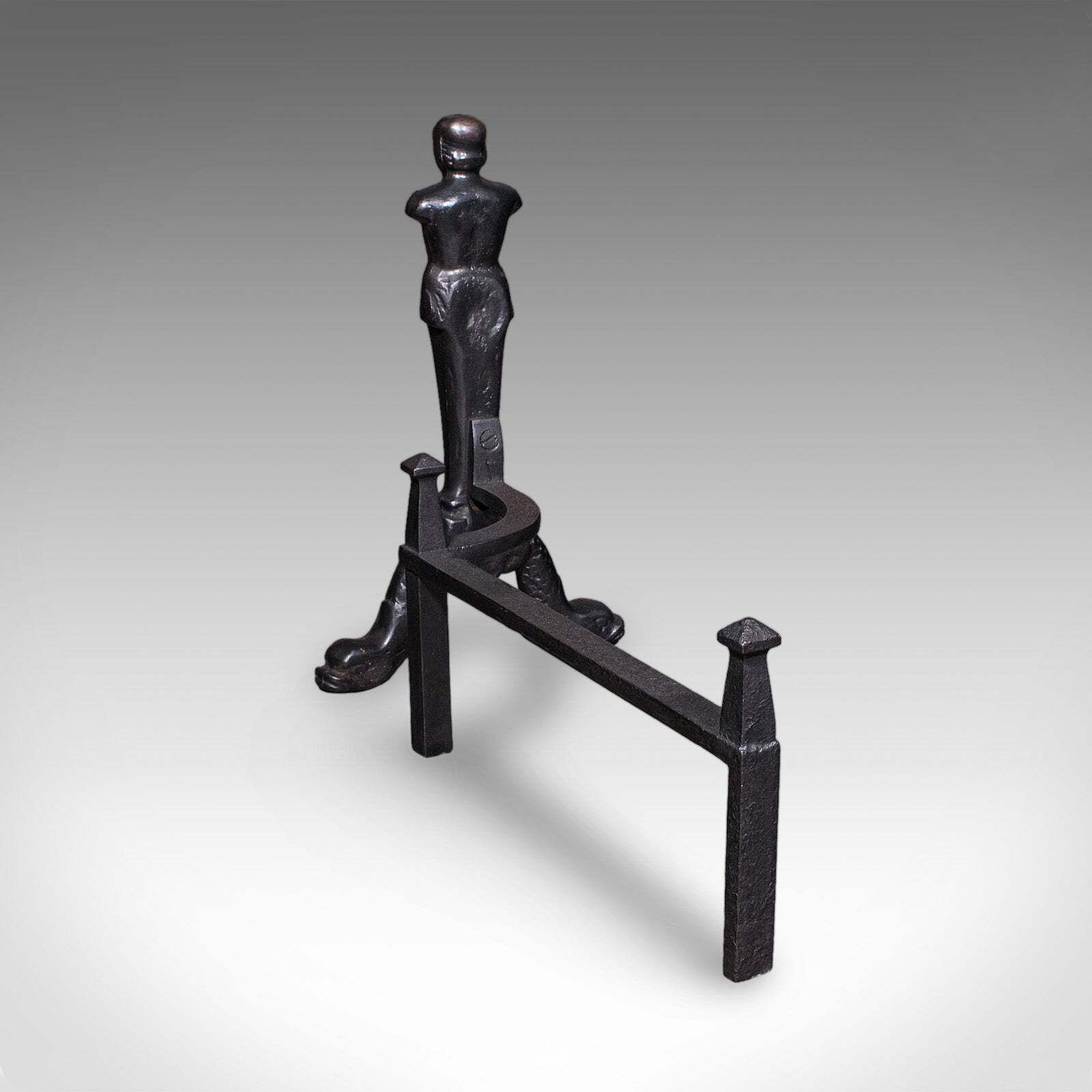 Pair Of Vintage Figural Andirons, English, Fire Dog, Fireplace Rests, Art Deco photo 709.0