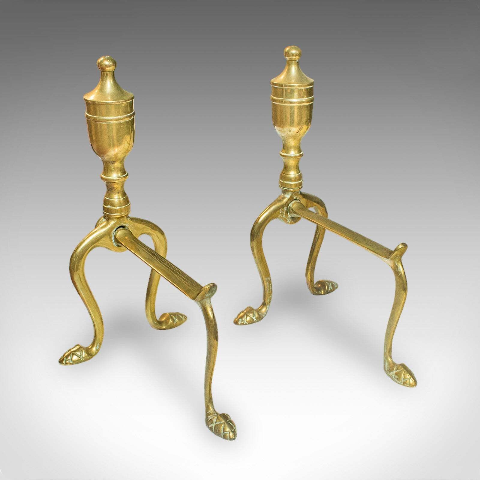 Home Fixtures 4 Antique Fireside Tools, English, Brass, Fireplace Companion Set, Victorian photo