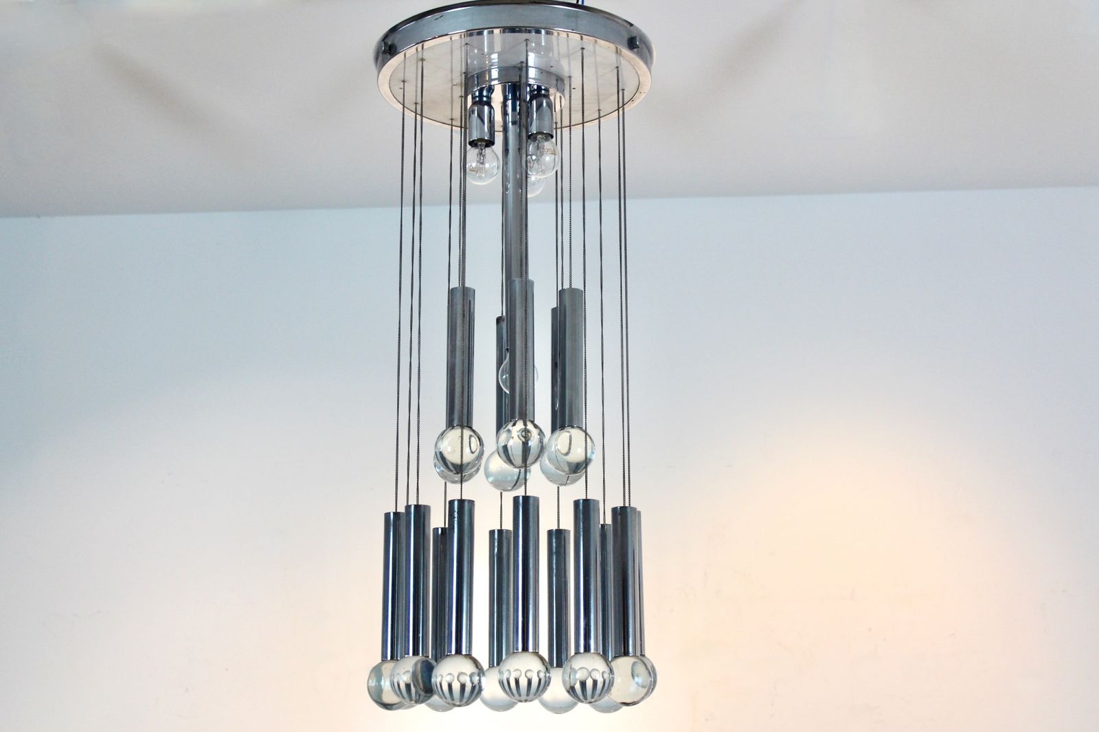 Gaetano Sciolari Italian Space Age Chrome And Glass Sphere Chandelier