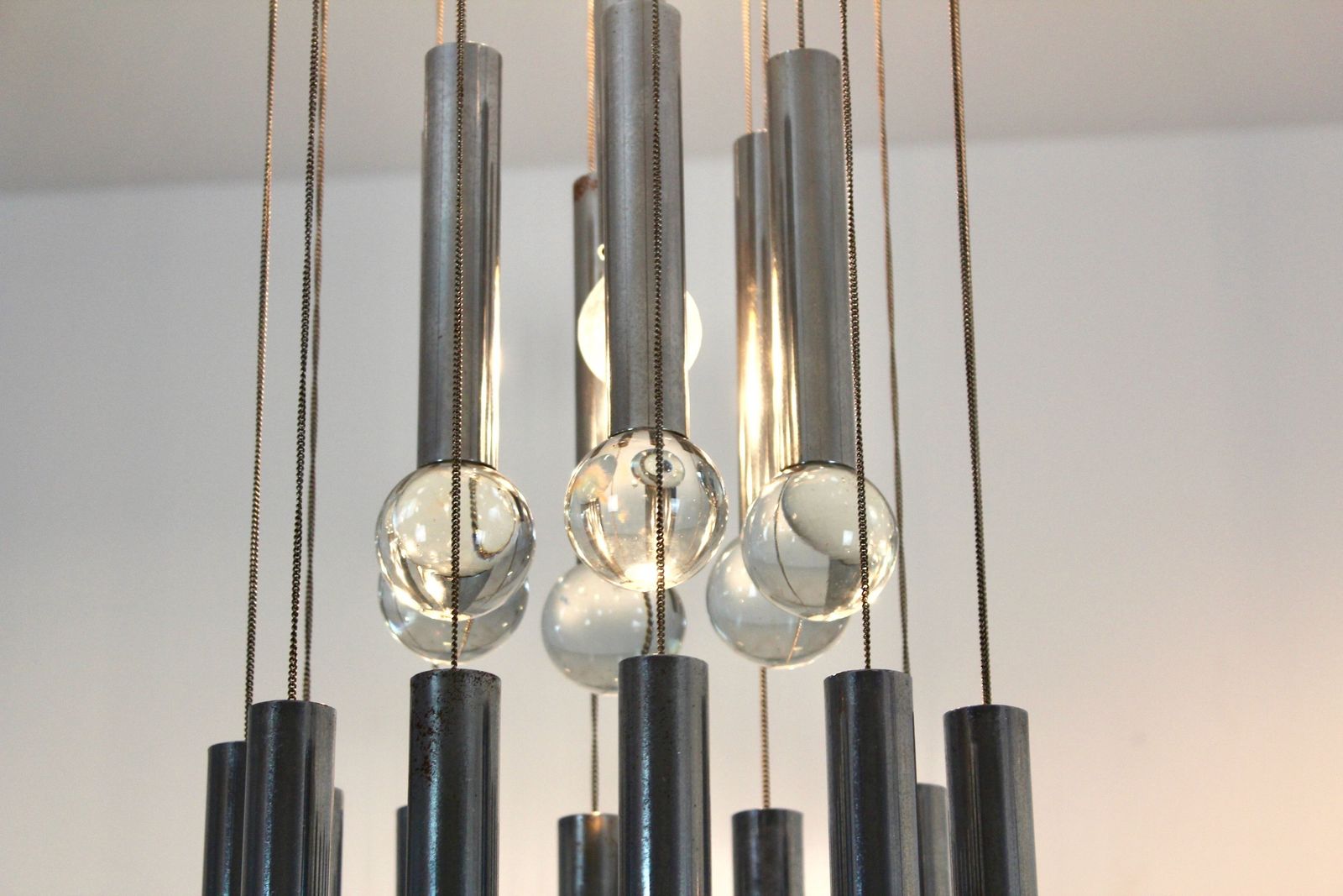 Gaetano Sciolari Italian Space Age Chrome And Glass Sphere Chandelier photo for sale