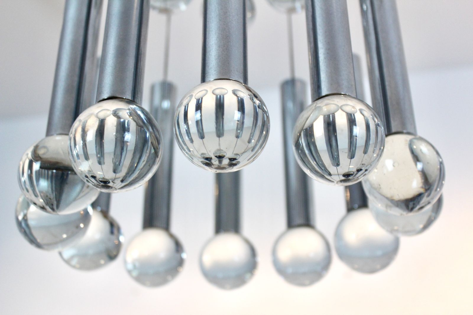 Lighting Gaetano Sciolari Italian Space Age Chrome And Glass Sphere Chandelier photo