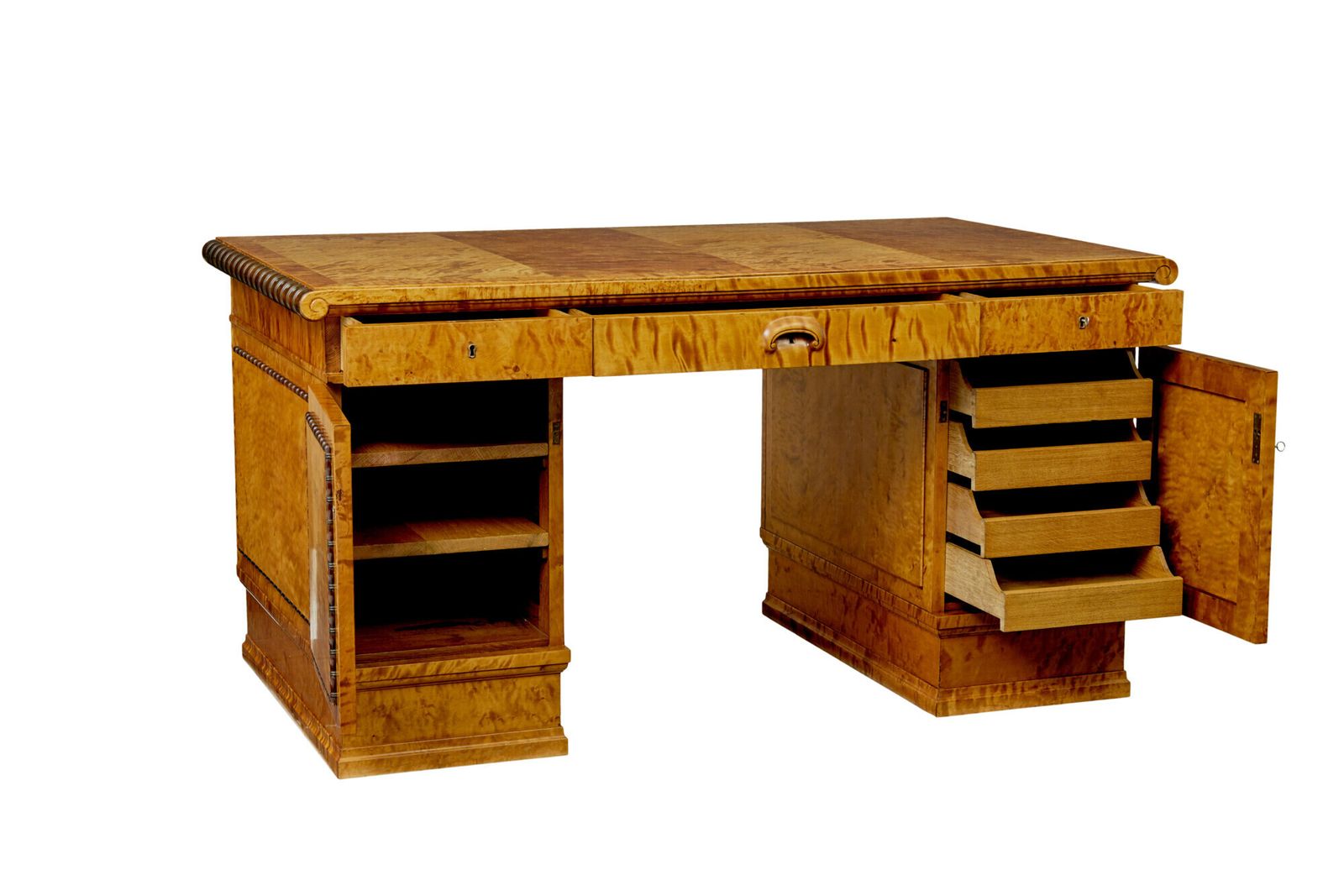 3295.0 Scandinavian Birch Art Deco Pedestal Desk photo