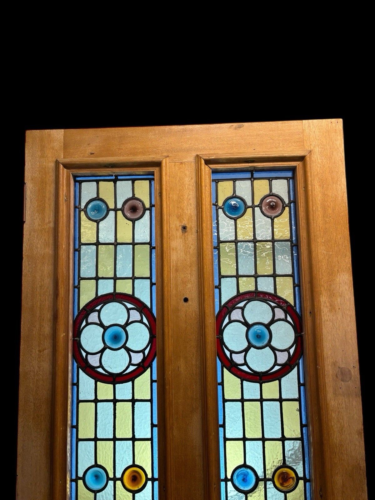 Victorian Stained Glass Front Door Period Old Reclaimed Antique Lead Wood Used photo vintage