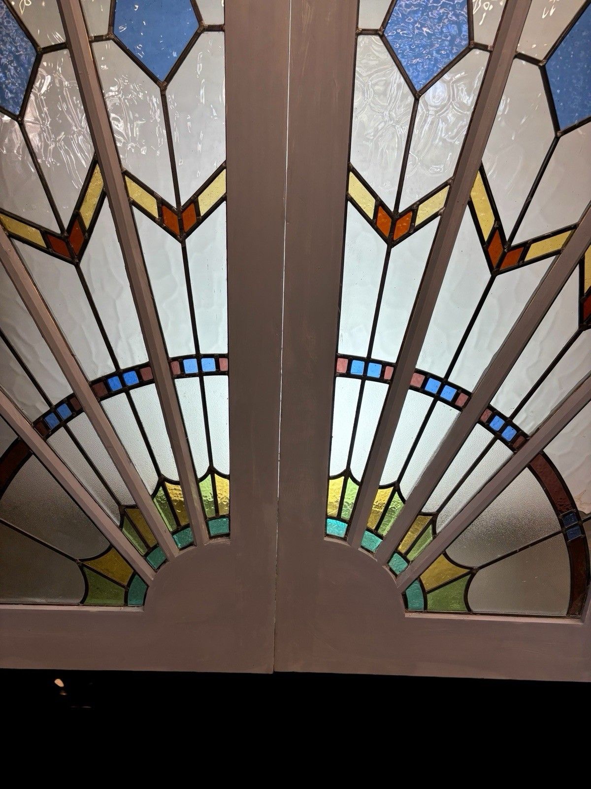 photo furniture Art Deco Stained Glass French Doors Period Reclaimed Antique Double Leaded Pair